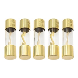 BWBWND 5 PCS 30A Gold Plated Glass Car Audio AGU Fuse, Audio Stereo Sytem Glass Tube Fuse for Safety Power Protection, Inline AGU Fuses for Car Marine Radio Speaker Amplifier