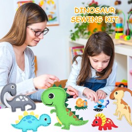 Nähset Kinder, 14 Stück Filz Bastelset Dinosaurier Nähen, Anfänger Nähpaket DIY Art Craft Handwerk, mit Stickgarn Füllwatte Schere, Pädagogische Kreativsets Geschenk für Kinder Mädchen Jungen