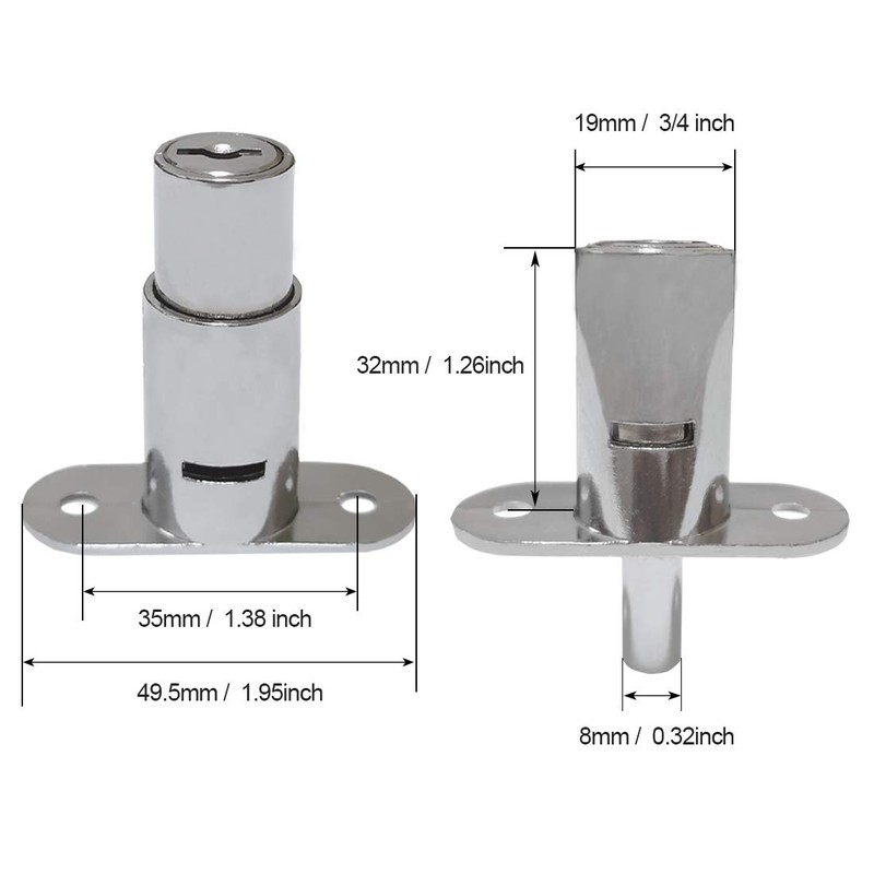 VictorsHome Push Plunger Lock 19mm x 32mm Cylinder Head Chrome