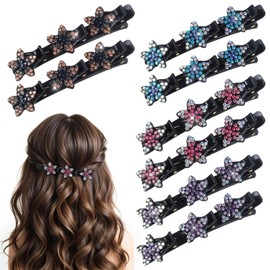 Tyqour Pack of 8 Hummingbird Hair Clips with Crystal Flower, Double Layer Hair Clips Women, Glittering Crystal Stone Braided Hair Clips, Braided with 3 Mini Hair Clips for Women Girls