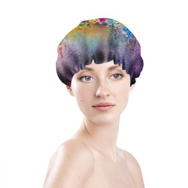 Ceutoiy Shower Cap for Women Ivy Flowers Blue Green Purple Spring Flower In Tree Park Double Waterproof Layers Bathing Hat Reusable Waterproof