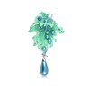 Alilang Silvery Tone Green Rhinestone Faux Pearl Drop Enamel Leaf