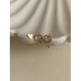 14k flat heart mini earrings, 2 types, layered gold earrings, inner pieces, plain (each) / 14k 플랫 하트 미니 귀걸이 2종 레이어드 금 귓바퀴 이너컨츠 민자(낱개)