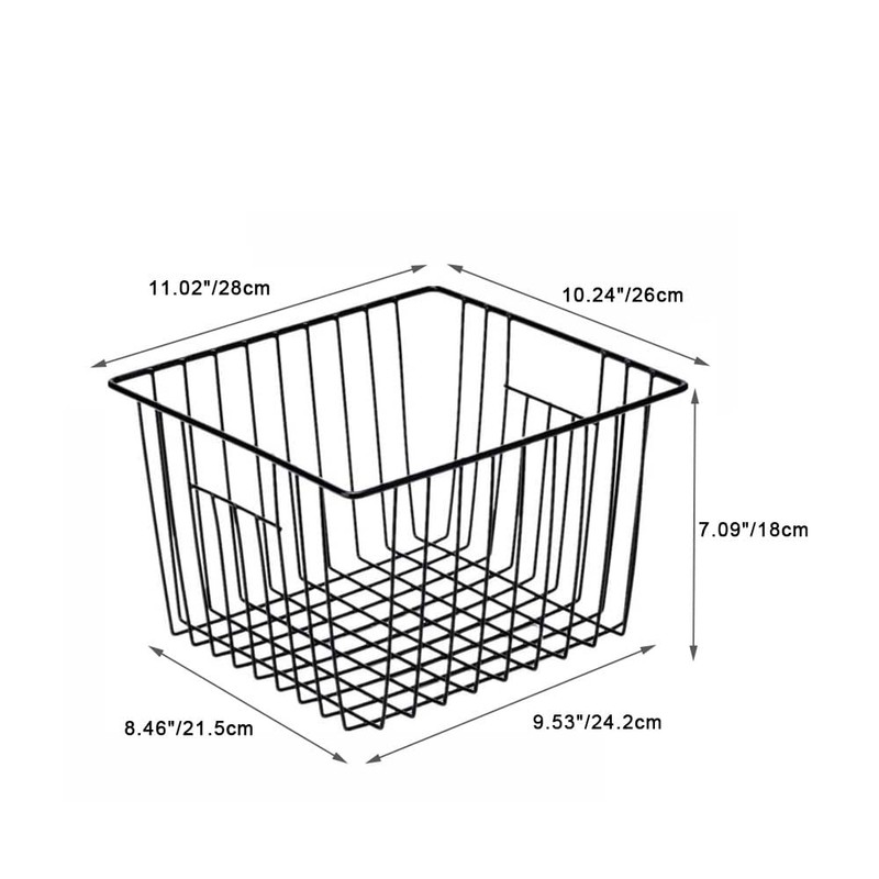 SANNO ワイヤーバスケット 冷蔵庫収納ケース キッチン収納ボックス かご 小物入れ 取っ手付き ブラック 2個セット