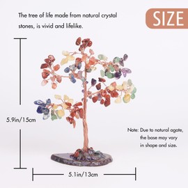 Pretty Jolly 7 Chakra Healing Stones Rainbow Crystals Tree of Life Positive Energy Gemstone Money Tree Spiritual Meditation Reiki Gifts with Agate Slice Base for Home,Office,Desk Feng Shui Décor