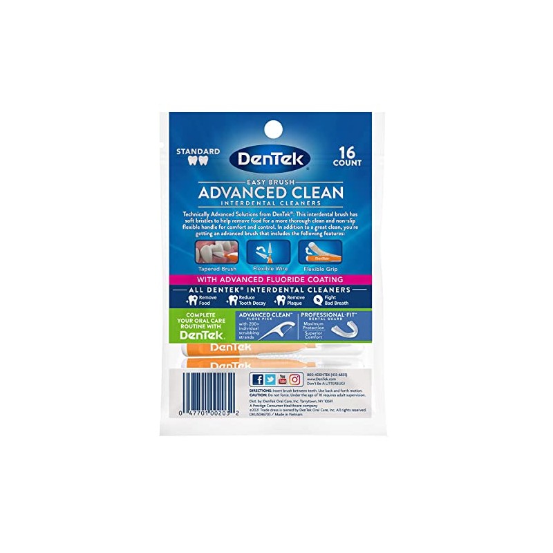 DenTek Easy Brush Limpiadores interdentales, menta, 16 unidades, paquete de