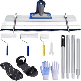 AURIXUS Self-Leveling Cement & Epoxy Floor Tool Kit – Rake, 9” Spike Rollers, 4” Paint Roller, Spiked Shoes, Extension Pole, Gloves & Accessories