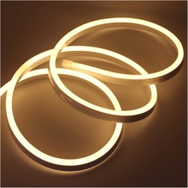 GQL 2m Warm White Flexible NEON Light, 220V SMD 2835 120 LED Strip Light Kit (IP65 Waterproof) with UK Plug Power Supply for Home Garden Bar Decoration