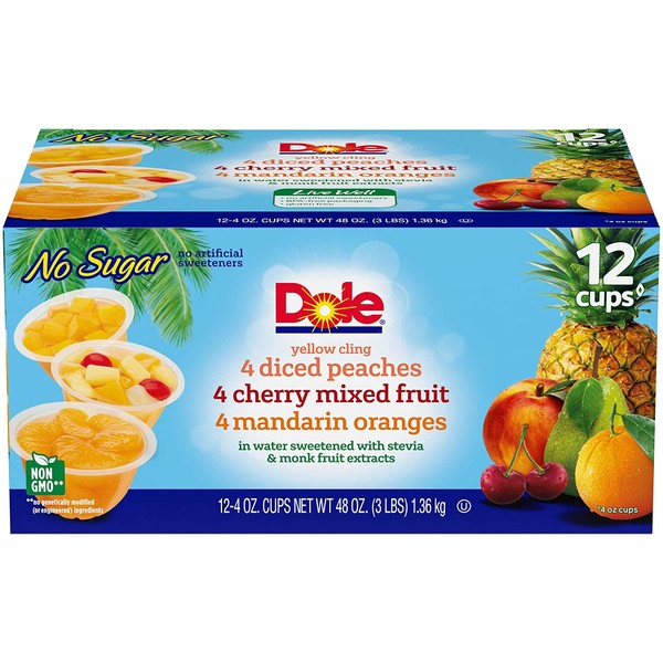 DOLE Fruit Bowls Peaches, Mandarin Oranges and Cherry Mixed Fruit Variety Pack, 4 Ounce, 12 Count