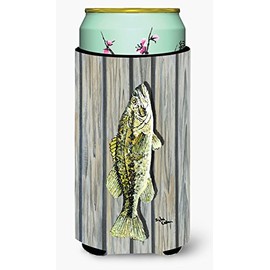 Caroline's Treasures 8493TBC Fish Bass Small Mouth Tall Boy Hugger Can Cooler Sleeve Hugger Machine Washable Drink Sleeve Hugger Collapsible Insulator Beverage Insulated Holder