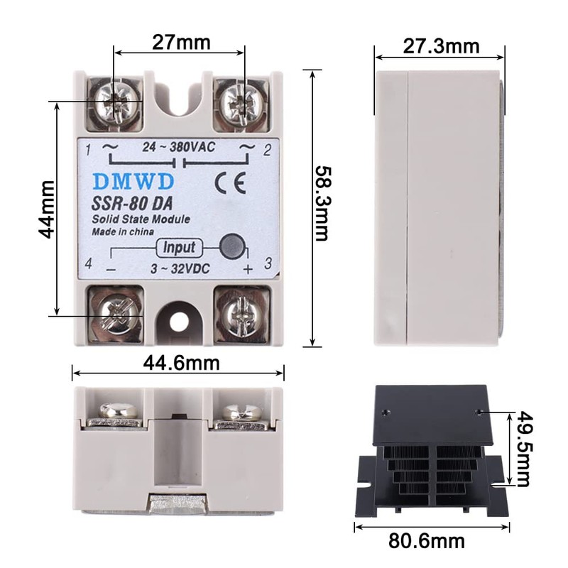 SSR-80DA Solid State Relay DC to AC (Input 3-32V DC