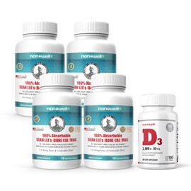 NANOWELL Sean Lee's iBone Cal Mag 120 Vegetable Capsules X 4 Bottles + 1 Bottle of Vitamin D3 - Bone Health, Calcium and Immune Support Supplement