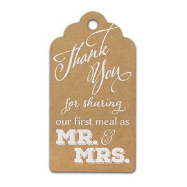 Summer-Ray 50pcs Thank You for Sharing Our First Meal as Mr & Mrs White Ink on Kraft Wedding Favor Gift Tags (Brown Kraft)
