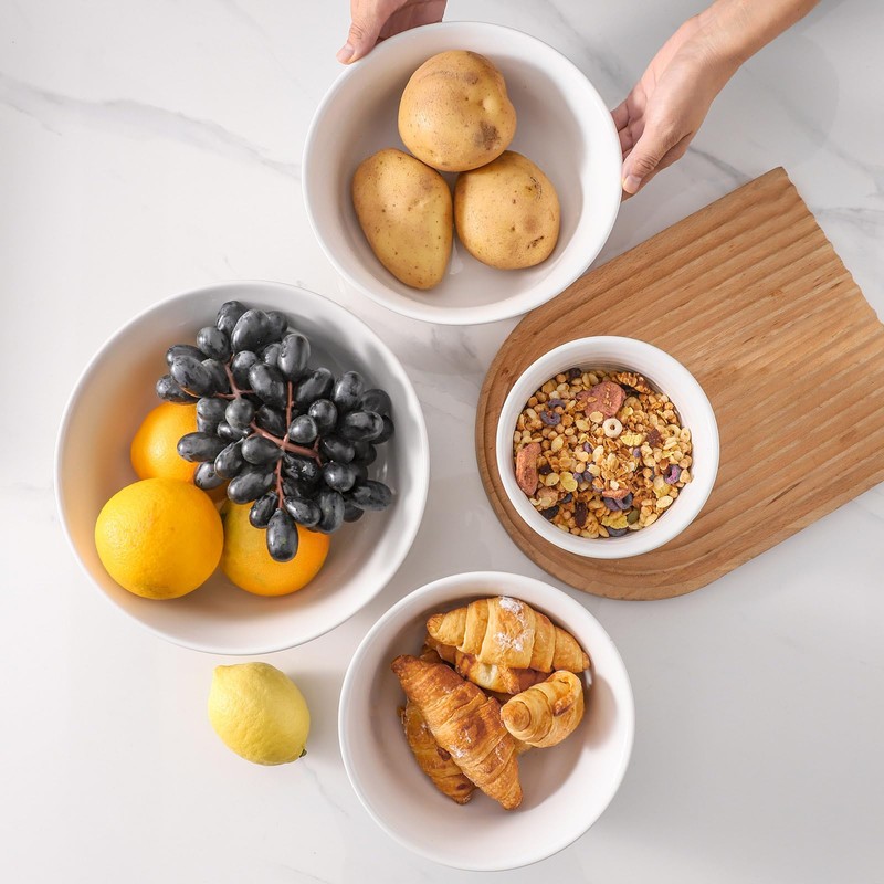Hasense Mixing Bowls Set, 2.1/1.5/1.0/0.5 Qt Ceramic Nesting Bowls for