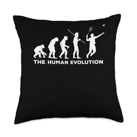 Evolution Graphic Badminton Player Shuttlecock Sports Smash Throw Pillow
