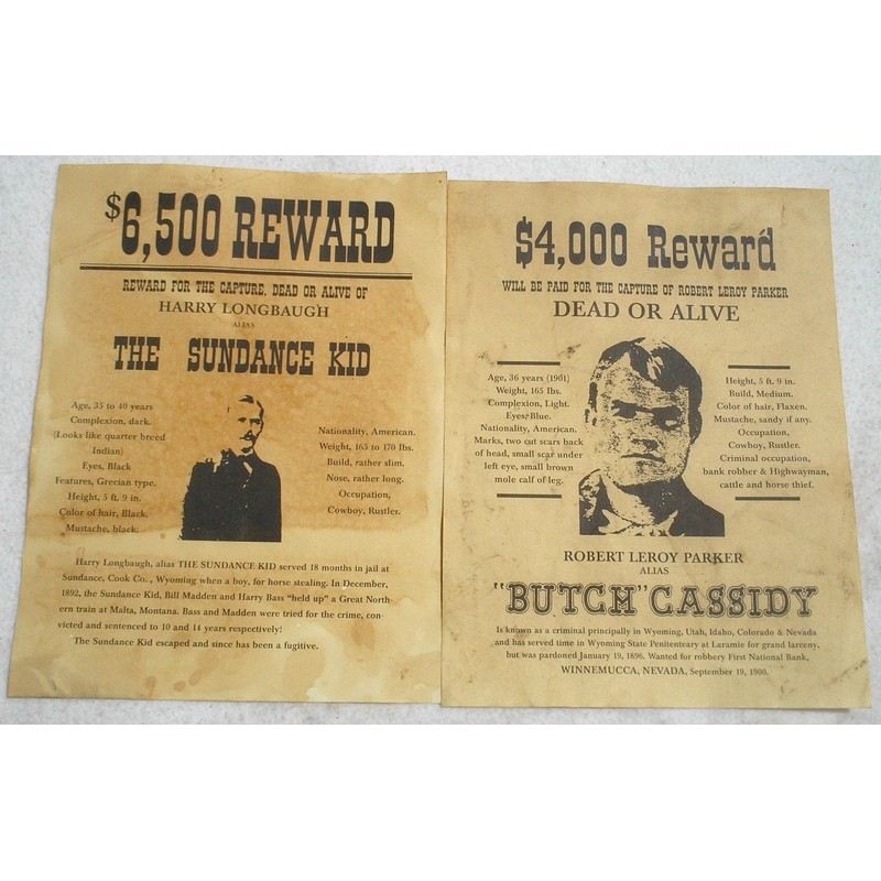 Set of 12 Reproduction Old West Wanted Reward Posters by