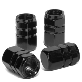 Auto Dynasty Universal Hexagon Style Aluminum Tire Rim Valve Air Port Dust Cover Stem Caps, Pack of 4, Black