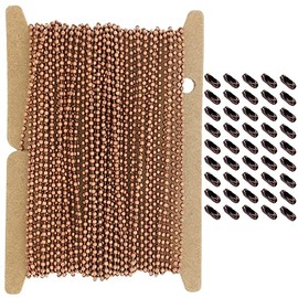 32-FT 1.5mm Ball Chains Set, with 50 Connector Clasps, Round Beads Craft Chain Findings for Necklace Bracelet Earring Key Chains Tags Jewelry Making DIY (Copper)