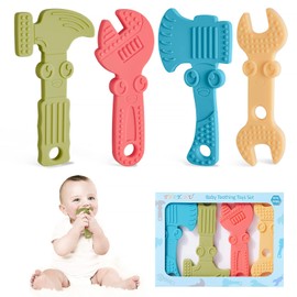 TYRY.HU Baby Teething Toys for Babies, Baby Teether Toys, BPA Free Silicone Baby Molar Teether Chew Toys, Hammer Wrench Spanner Pliers for Boys Girls, Soft-Textured, Easy to Hold & Clean, 4 Packs
