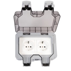 Grafner Outdoor Socket IP66, Waterproof, Dustproof, 2-Way, with Hinged Lid and Clamping Seals, 3600 Watt, Double Socket Surface-Mounted Socket, Wet Room, Garden, Double Socket, Weatherproof