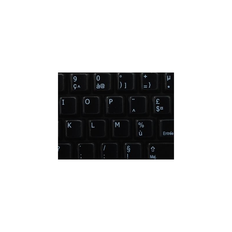 REPLACEMENT FRENCH AZERTY KEYBOARD STICKERS BLACK BACKGROUND