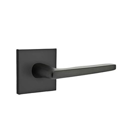 EMTEK Square Rosette Privacy Set with Matching Finish Hermes Lever - Choice of Left/Right Handing and 6 Finishes - 5210HERLHUS19 - Left Handed (LH) - Flat Black (US19)
