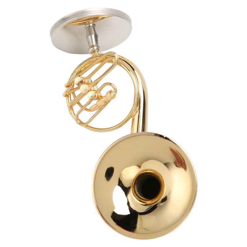Miniature French Horn Model Brass Golden Stylish Exquisite Birthday Gift