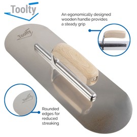 Toolty Heavy Duty Stainless Steel Pool Trowel - Concrete Finishing Trowel - Fully Rounded - 380mm - 15" - Wooden Handle - DIY - TLTY-5517
