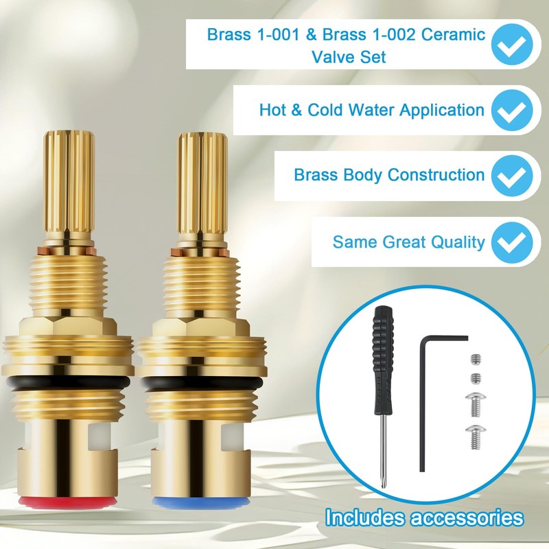 Brass 1-001 & Brass 1-002 Ceramic Valve Cartridge, Compatible with