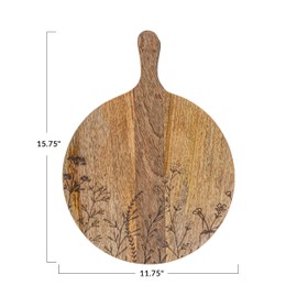 Creative Co-Op Mango Wood Cheese Board with Laser Etched Flowers, Natural