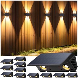 IIRARA Solar Fence Lights, 12-Pack Fence Lights Solar Powered Warm White, Up & Down Solar Wall Lights Outdoor, Waterproof Solar Lights 120 Lumens Bright Dusk to Dawn for Yard/Pool/Porch/Patio/Railing