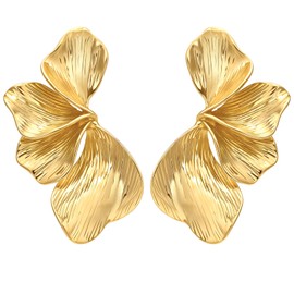 Womens Floral Gold Studs Earrings - 14K Gold Plated Earring,Personality Summer Big Flower Stud,Hypoallergenic Statement Chunky Ear Rings Aretes Trendy Jewelry,Christmas Birthday Prom Gifts for Her