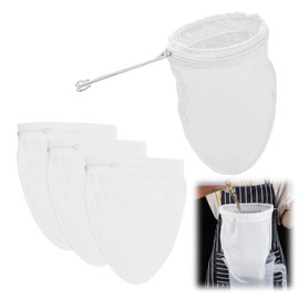 Fine Mesh Strainer with Handle 4 PCS Cheese Cloth Bag for Straining Coffee Filter Reusable, with Stainless Steel Handle, Small Food Filter, for Coffee Soy Milk Juice Yogurt Tea (10 * 5 Inches)