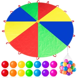 Wettarn 12ft 16.4ft 20ft Rainbow Parachute Toy with Handles and 30 Plastic Colorful Ocean Balls Parachute Games for Kids Indoor Outdoor Gym Tent Game Equipment(12 ft)