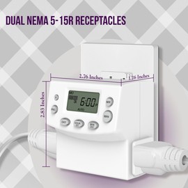 ENERLITES Heavy Duty Programmable Plug-in Digital Timer for Electrical Outlets, Outlet Timer for Lights, Lamps, Grounded Outlet, 7 Day Random and Daylight Savings, 120V 15A 1200W, HET07, White, 2 Pack