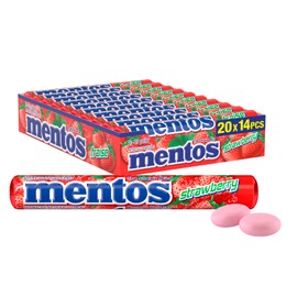 Mentos - Strawberry Rolls - Pack of 20 - Refreshing Chewy Candy for On-the-Go Freshness, Easter Candy for Sharing