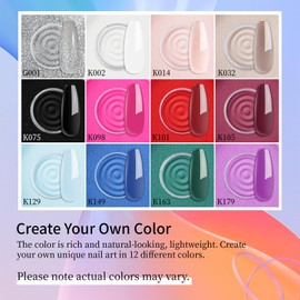 Eodci Nail Dip Powder Set, 12 Colors All Seasons Nude Red Blue White Glitter Silver Nail Art Starter Manicure Salon DIY at Home Nail Dipping Powder French No Needed Nail Lamp Cured