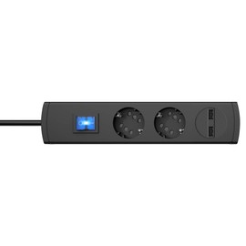 Kopp DUOversal® Plus 2/4-Way Power Strip 1.4 m with Double Slots + 2 x USB Ports + Switch + Touch Protection + Large Distance + Screw-On I Anthracite - 234805000