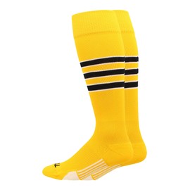 MadSportsStuff Dugout 3 Stripe Baseball Socks (Gold/Black/White, X-Large) - Gold/Black/White,X-Large