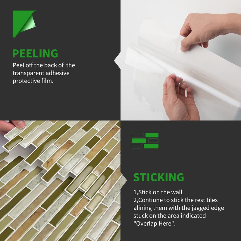 LONGKING 10-Sheet Self-Adhesive Peel and Stick Backsplash for Kitchen, Vinyl