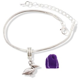 Dave The Bunny Pelican Bracelet | Bird Stainless Steel Snake Chain Charm Bracelet