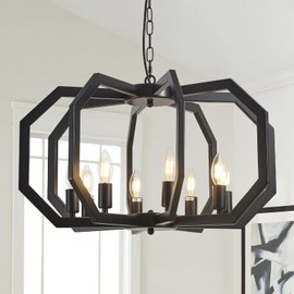Lanhall 8 Black Light Farmhouse Chandelier Dining Room Light Fixture Geometric Modern Rustic Hanging Pendant Light for Living Room, Kitchen Island, Foyer, Entryway, Hallway, Stairway