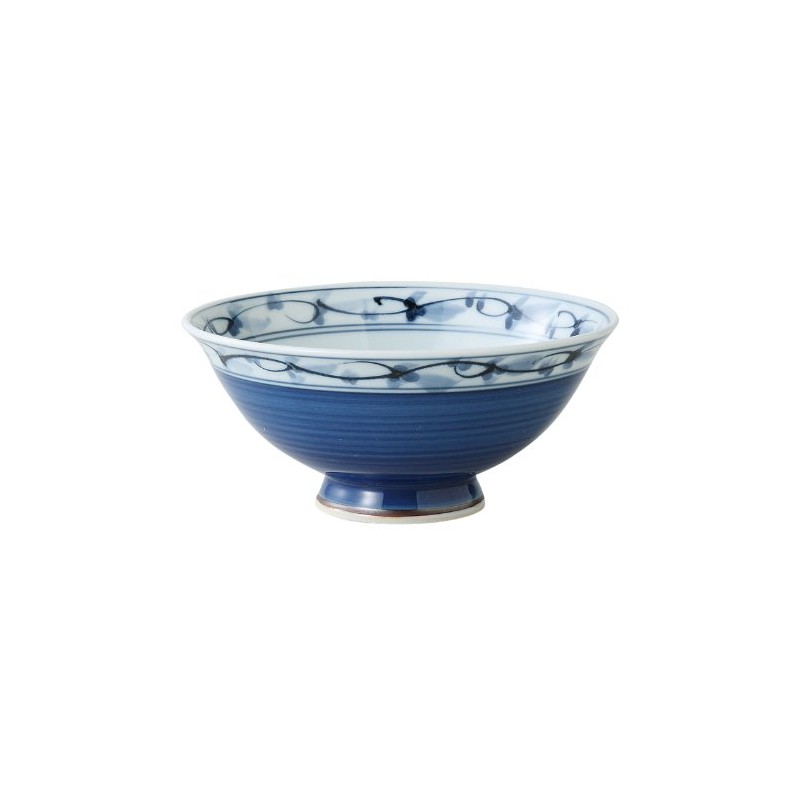 Hasamiyaki 70869 Rice Bowl (Large), Chrysanthemum Pattern, Blue