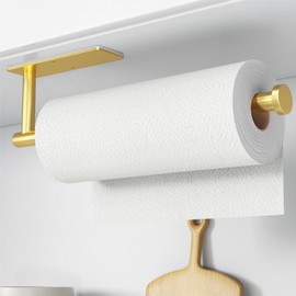 Paper Towel Holder - Self-Adhesive or Drilling, Gold, Wall Mounted, SUS304 Stainless Steel Kitchen Roll Dispenser Under Cabinet