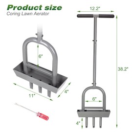 Walensee Lawn Aerator Coring Tool with Soil Core Storage Tray, 38.2" Manual Yard Plug Aerator with 3 Tines, Grass Aeration Gardening Tool with Cleaning Tool for Lawn Care and Compacted Soil