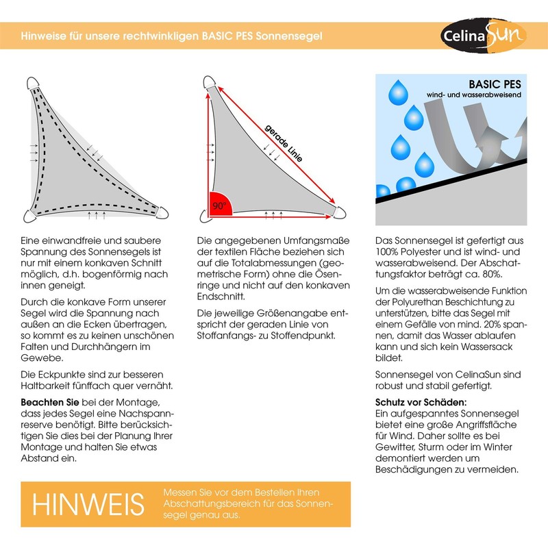 CelinaSun Shade Sail with Attachment Ropes Basic HDPE or PES