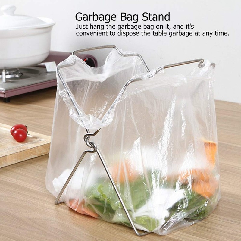 Yosoo123 Kitchen Rack Stainless Steel Foldable Garbage Bag Rack Stand