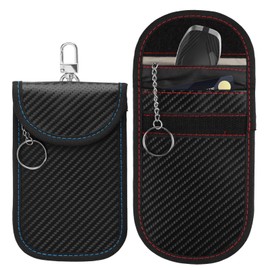 2 Pack Faraday Pouch for Car Keys, 2025 Faraday Bag Car Key RFID Signal Blocking Pouch with Hook Securing Keyring, Waterproof Faraday Bag Key fob Protector, Anti-Theft Signal Blocker, (Blue + Red)