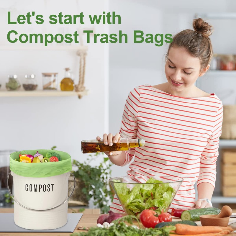 100% Compostable 1.6 Gallon Trash Bags, 6 Liter, 150 Count