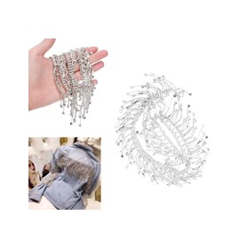 Cadena de borlas de diamantes de imitación, aplique de novia con flecos de diamantes brillantes de 36 pulgadas para vestido de boda, accesorios de decoración de cinturón de ropa(Plata)